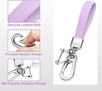 Genuine Leather Car Keychain,Universal Heavy Duty Metal Key Chain Accessories,Car Fob Key Keychain Holder with 360 Degree Rotatable Snap Swivel and Anti-Lost D-Ring for Men Women(Lavender Purple)