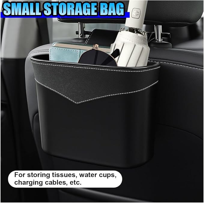Mini Car Trash Can - Leak-Proof Hanging Car Garbage Can Auto Trash Bag Organizer - Small Garbage Bin Container Vehicle Front Back Seat Storage Accessories for Cars Home Office (BackSeat)