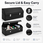 Car Trunk Organizer with Lid,Foldable Faux Leather Cargo Storage Box,3 Compartments,Collapsible Multi-Functional for SUV,Sedan,Vehicle Trunk, Black