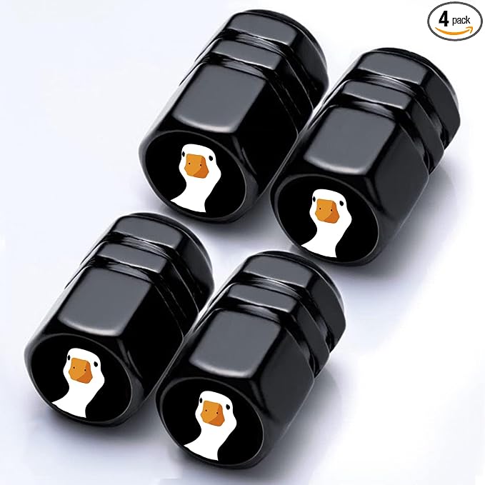 4Pack Confused Goose Tire Valve Stem Cap Animal Theme Car Accessories Aluminum Alloy Universal Dust Covers Tire Air Cap for Car,Truck,SUV,Bike,Motorcycle Tires,Goose Loves Gifts for Women Mom Men