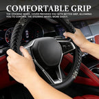 Bling Soft Leather Steering Wheel Cover, Steering Wheel Protector, 15 Inch Rhinestones Car Elastic Protector with Crystal Diamond for Women Girls, Car Accessory for Vehicles (Black)