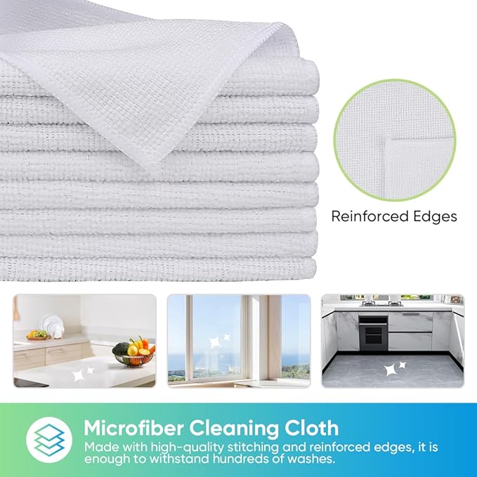 White Microfiber Cleaning Cloth, 24 Pack Cleaning Towels for Kitchen, Lint Free, Scratch-Free, Highly Absorbent, and Reusable Cleaning Rags for House, Window and Glass, Cars, 11.5 X11.5 inch