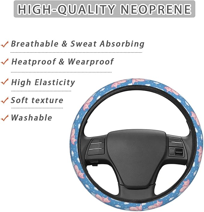 Cute Sleeping Pig Clouds Steering Wheel Covers Anti-Slip Elasticity Car Accessories Steering Wheel Protector Universal 15 Inch for Cars SUV Vehicle Truck