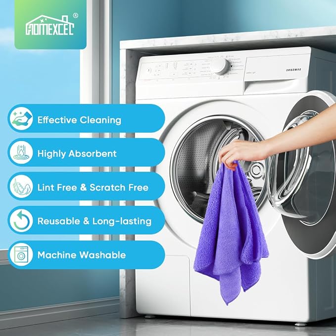 Purple Microfiber Cleaning Cloth, 12 Pack Premium Microfiber Towels for Cars, Lint Free, Scratch-Free, Highly Absorbent, Reusable Cleaning Rags for Car, Household, Kitchen, Window,11.5"X11.5"
