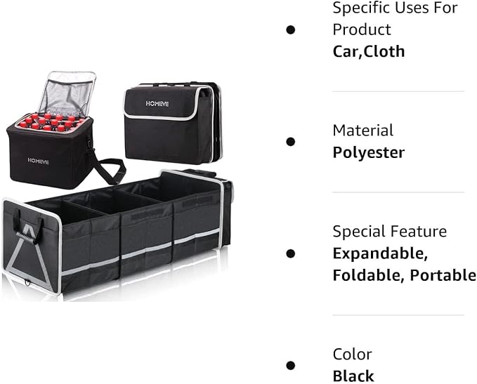 Car Trunk Organizer for SUV, 25Gal Large Capacity No-Sag Heavy Duty, Foldable Waterproof Anti-Slip Storage with 12 Pockets, Fit Sedan,Truck,Universal Car Accessories, Black, 3 Compart, Large