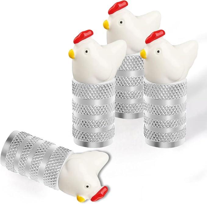 4Pack Chicken Tire Valve Stem Caps Cute 3D Resin Animal Car Accessories Decor,Universal Tire Air Caps for Car,SUV,Bike,Motorcycle,Bicycle,Perfect Chicken Gifts for Women Men Chickens Lover
