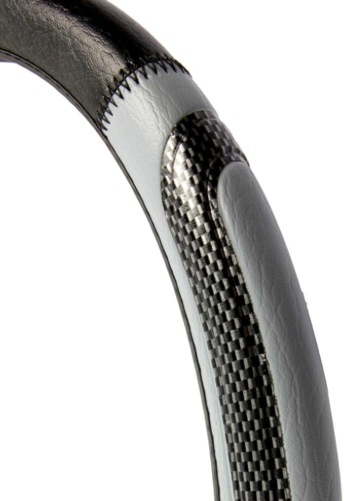 Sporty Two Tone Ergonomic Grip Steering Wheel Cover - Carbon Fiber Grip for Standard Size Wheels 14.5-15 inch Gray/Black