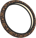 Elastic Sun Moon Leaves Car Steering Wheel Cover Protector Upgrade Thicken,Gold Boho Black,Anti Slip Durable Soft Car Interior Decor for Diverse Cars Truck SUV for Men Women Universal 15 Inch