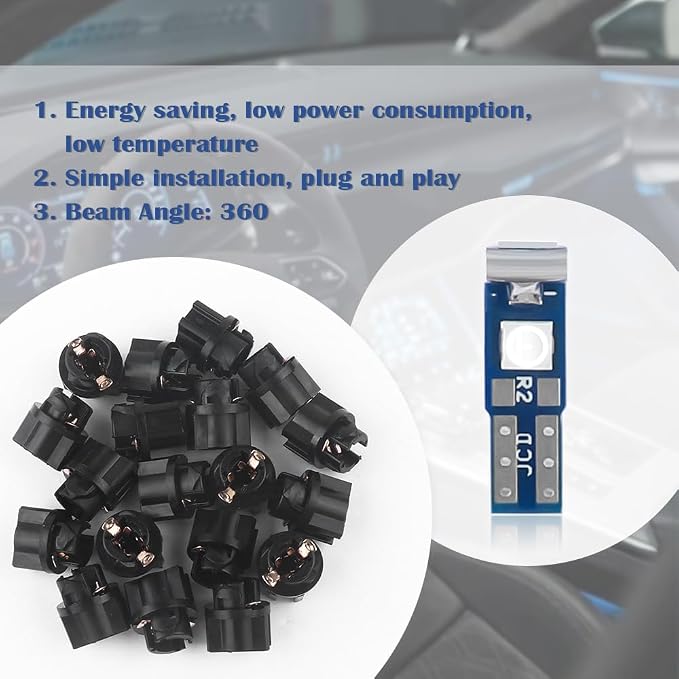 20PCS Car LED Dash Lights - Super Bright Instrument Cluster Light Bulbs with T5 37 74 LED Bulbs & Twist Lock Socket - Universal 12V L-ED Lights for Car Interior Accessories (Blue)