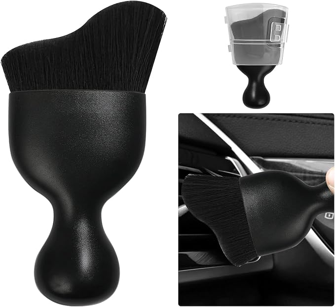 Car Detailing Brush, Curved Soft Bristles Auto Removal Dust Collectors, Universal Vehicle Dashboard, Air Conditioner Vents etc Interior Cleaning Tool Accessories (Black)
