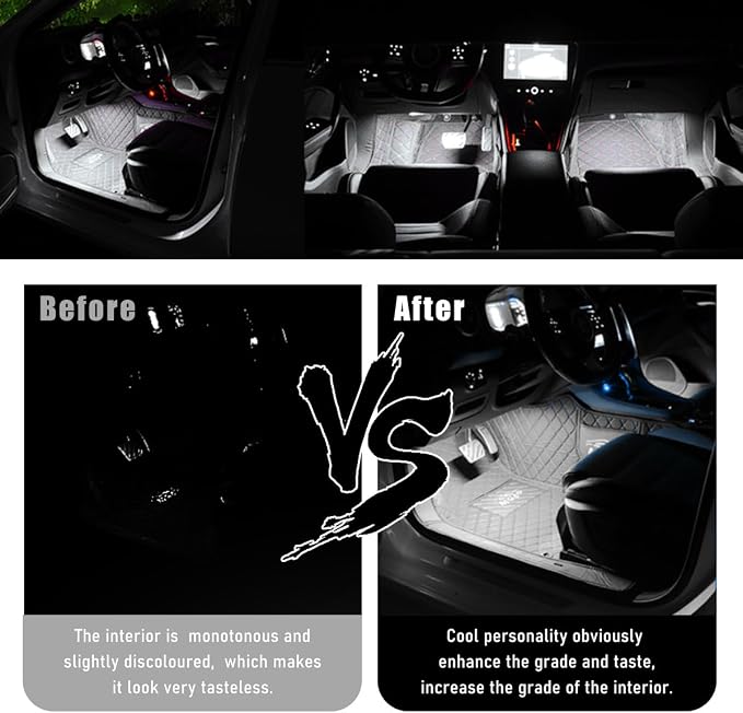 Wevdn Car Interior LED Strip Light, 12V 24 LED Neon Ambient Night Light with Cigarette Lighter Plug, Automotive Atmosphere Decorative Under Dash Lighting Kit, Car Accessories (White)