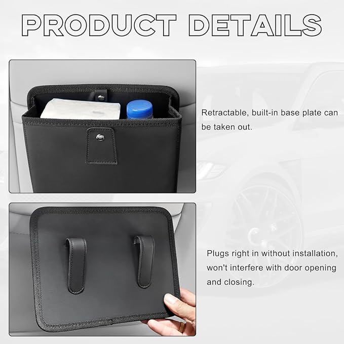 Yourkar Car Trash Can, Foldable Waterproof Leather Car Garbage Organizer Holder, Automotive Mini Dustbin Container with One Roll Trash Bag, Universal Interior Car Accessories (Beige, M)