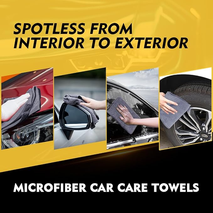 Microfiber Cleaning Cloths 12 Pack, Premium 16 x 16 inch Microfiber Towel for Cars, Ultra Absorbent Car Washing Cloth, Lint Free Streak Free Wash Cloths for Car, Kitchen, and Window, Grey