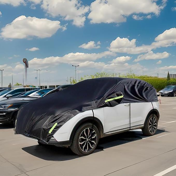 Half Car Cover All Weather Car Body Cover for All Season Sunshade Cover Snow Cover Waterproof 210D Polyester with Cotton (Fit SUV)