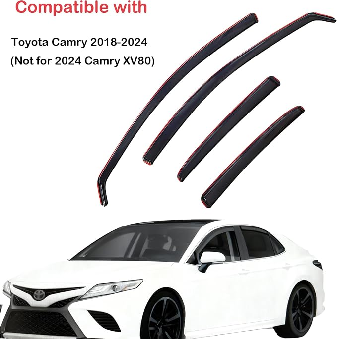 in-Channel Extra Durable Window Rain Guards Compatible with 2018 2019 2020 2021 2022 2023 2024 Toyota Camry, Window Deflectors Wind Shield Vent Visors Vent Shades, Car Accessiories 4-PCS