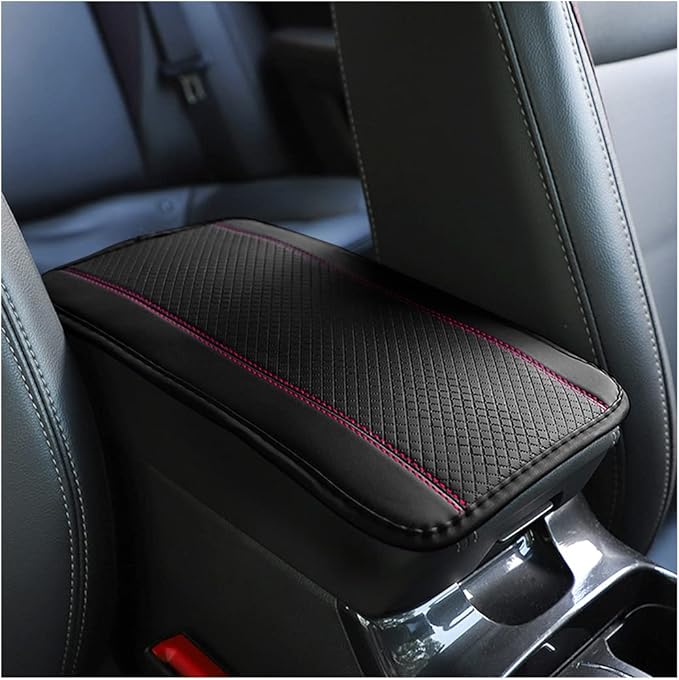 Car Armrest Storage Box Mat, Fiber Leather Car Center Console Cover, Car Armrest Seat Box Cover Accessories Interior Protection for Most Vehicle, SUV, Truck, Car (Black/Pink)