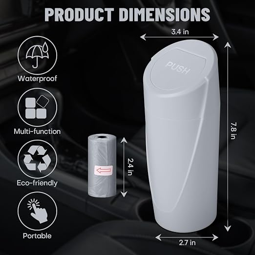 Car Trash Can Bin with Lid - Car Garbage Can Cup Holder - Grey Mini Leakproof Vehicle Garbage Bin with 20pcs Trash Bags-Automotive Organizers and Storage for Front Back Seat Accessories