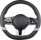 14 inch Cute D Shaped Steering Wheel Cover for Women Men Faux Leather and Carbon Fiber,Black