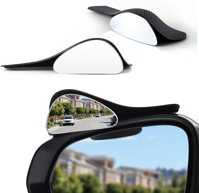 Blind Spot Mirror with Side Mirror Rain Guard, Carbon Fiber 2-in-1 Side Mirror Covers Kit with Wide Angle Adjustable Stick for Cars SUV and Trucks, Pack of 2