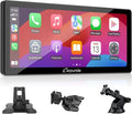 Carpuride W103 Pro with Wireless Bluetooth Transmission Portable Carplay & Android Auto Car Stereo, 10.3 inch 1080P Touch Screen, Mirror Link/GPS/Siri/FM, with 3 Bracket，Dual BT