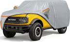 Car Cover for 2021-2025 Bronco 4 Door, Waterproof Custom-fit All Weather Sun Rain UV Dust Snow Wind Protection Outdoor Indoor Bronco Full Car Cover with Door Zipper and Cotton Lining-Gray