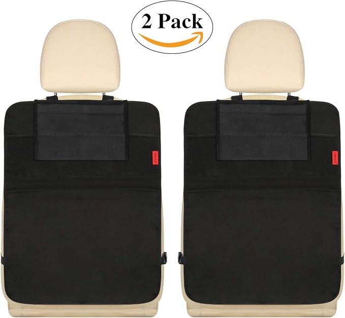 Car Backseat Organizer Premium Quality Car Kick Mats with 10" Tablet Holder - Extra Large Pocket- Sturdy Top 2Pack