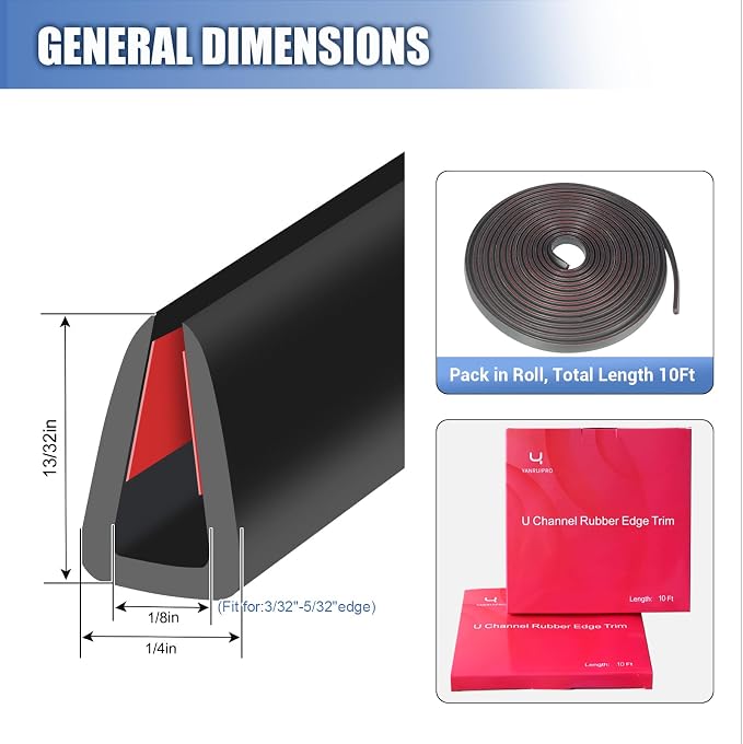 Rubber Edge Trim, Flexible Baby Proof Edge Protector for Sharp Edge, 1/8"(3mm) U Channel Edge Trim, Self-Adhesive Edge Guards for Glass, Plywood and Sheet Metal Parts, 10Ft, Black Color