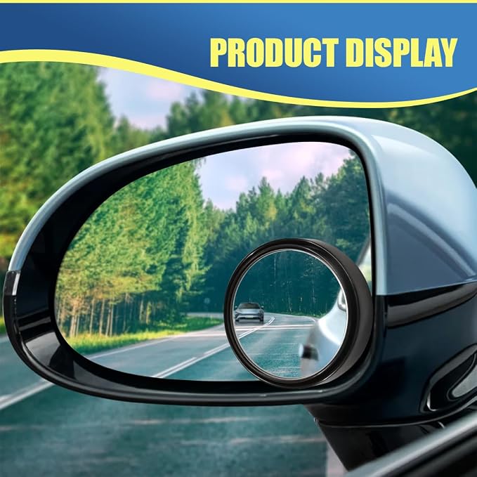 Craedli 2PCS 2" Round Blind Spot Car Mirrors, HD Glass Convex Mirror with Frame, 360° Adjustable Automotive Rearview Mirror, Self-Adhesive Wide Angle Mirrors for Car, SUV, Truck (Black)