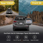 Front 2K+Rear 1080P Dash Cam Adapts for Volkswagen Tiguan 2024-2026 MK3 (Grey), OEM Style, Dual HD Video, WiFi & APP, Loop Recording, Parking Mode, Easy to Operate, 64GB Card