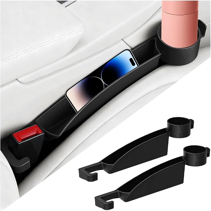 Car Seat Gap Filler, 2PCS Anti-Drop Multifunctional Vehicle Seat Side Gap Plug with Storage Slot, Automotive Blocker Seam Filler Console Organizer, Universal for SUV RV Truck (Black)