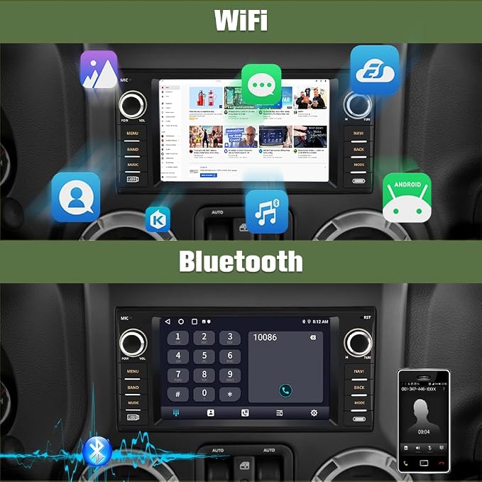 4Core 64GB ROM Car Radio Stereo for Dodge Ram 1500 2500 3500 2009-2012 Jeep Wrangler 2007-2018 Avenger Challenger, 7 Inch Touch Screen with Wireless CarPlay Android Auto Backup Camera