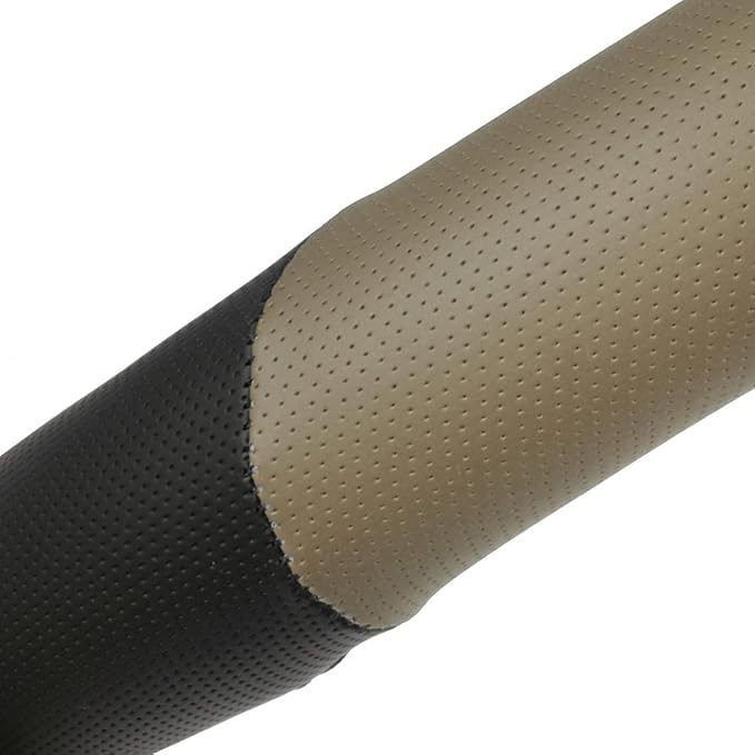 Two Tone Perforated PU Leather Steering Wheel Cover for Car Van SUV Truck, 14.5 to 15 inch, Standard, Beige