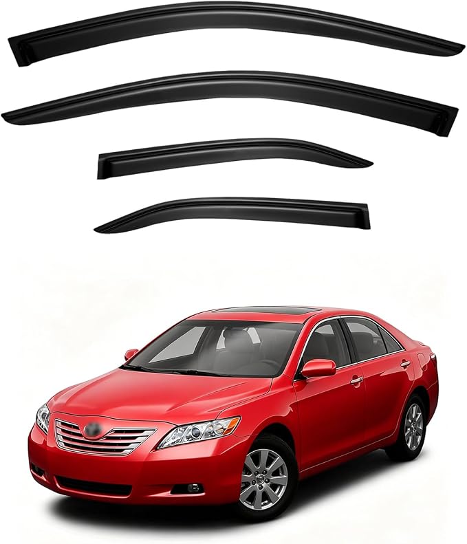 Window Visors for 2007-2011 Toyota Camry, Rain Guards Shields Vent Deflector Shade Dark Smoke 07 2008 2009 2010 11, Tape-On, Smoke 4PCS