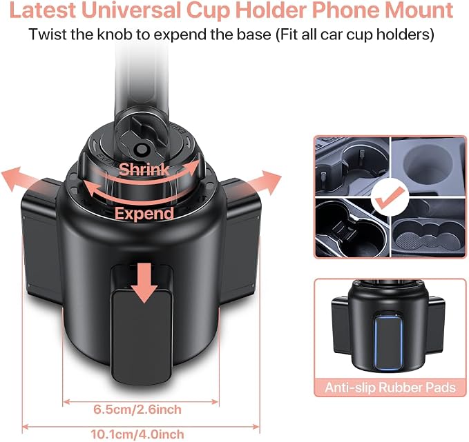 Universal Cup Phone Holder for Car, [Upgraded Version] Adjustable Long Neck Car Cup Holder Phone Mount Cradle Friendly Compatible with iPhone Samsung Google and All Smartphones, Pink