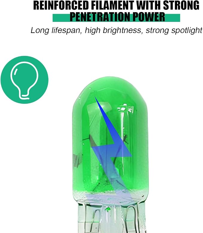 25PCS T10 12V 5W Car Turn Signal Light Bulbs, Clear Flat Foot Vehicle Side Marker Lamp Bulbs, Auto Interior Amber Headlight Bulbs Accessories, Universal for SUV, Sedan, Truck (Green)