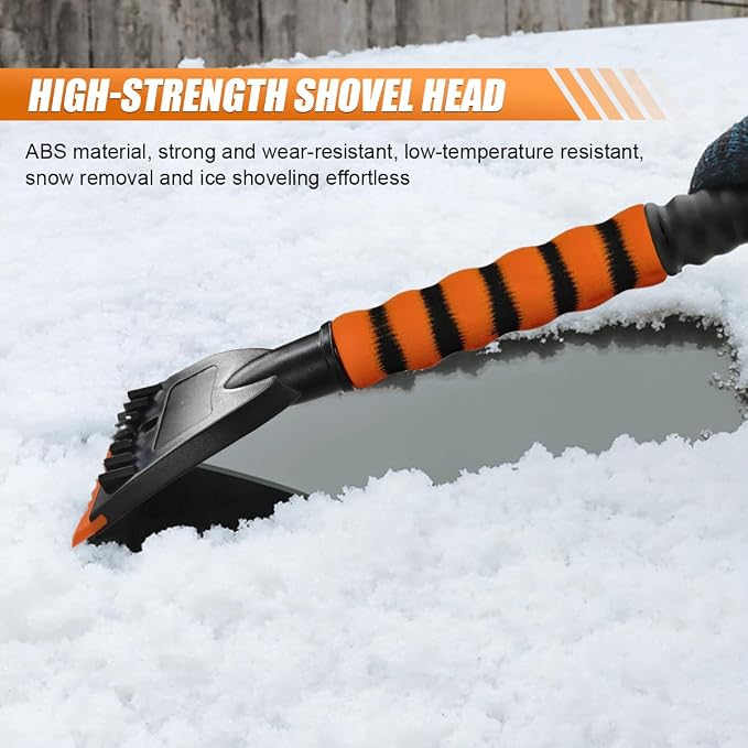 26" Snow Brush and Ice Scraper for Car Windshield – 2 in 1 Winter Snow Removal Tool with Detachable Ice Shovel – Universal Snow Scraper with Ergonomic Foam Grip, No Scratch Broom for SUV Truck(Orange)