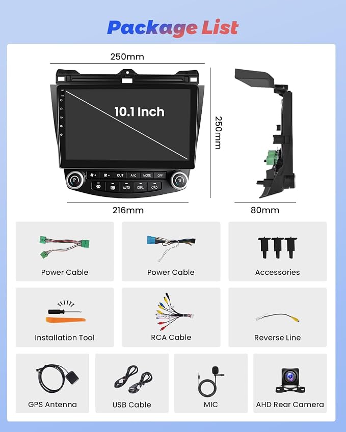 2+64G Android Car Radio for Honda Accord 2003 2004 2005 2006 2007, 9 Inch Touchscreen Radio Wireless Carplay Android Auto, WiFi GPS Navigation Bluetooth FM RDS EQ Mirror Link