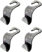4PCS Bling Car Seat Headrest Hooks, Crystal Rhinestone Vehicle Back Seat Hanger Holder, Auto Interior Headrest Hanging Storage Organizer for Purse Handbag Coat, Universal Fit (AB Color)