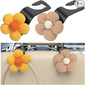 2PCS Car Seat Headrest Hook, Cute Flower Vehicle Backseat Purse Handbag Storage Hanger, Floral Auto Seat Back Holder Hook for Coat Umbrella Grocery, Universal for Vehicles (Brown/Yellow)