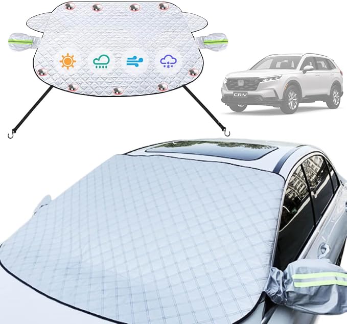Windshield Snow Cover Compatible with Honda CRV SUV 2024-2017 Custom Fit LX EX EX-L Upgraded Custom Fit Magnetic Windproof Sunshade Cover 4-Layer Protection Ice, UV,Frost Wiper & Mirror Covers