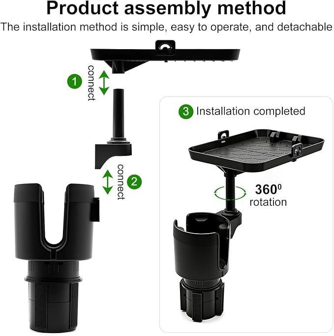 Cup Holder for Car Compatible with Tesla Model Y/3 - Car Cup Holder Tray Phone 9.5 inch Expander, Insert 16-46 Oz Bottles, Removable Car Holder Table Fit Most Car, Ideal for Travel Road Trip