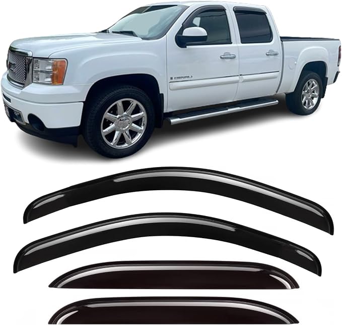 Window Visors Rain Guards Deflectors for 07-13 Chevy Silverado/GMC Sierra 1500, 07-14 Silverado/Sierra 2500HD 3500HD Crew Cab/Avalanche/Suburban/Yukon XL,Window Wind Deflectors Vent Shade 4-PCS Set
