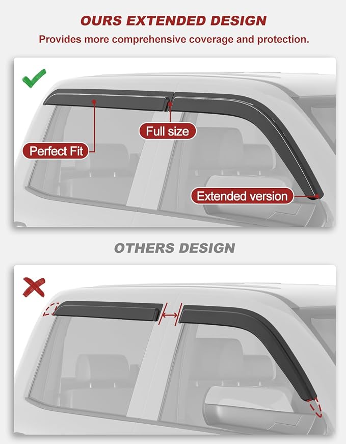 Outside-Mount Window Rain Guards for 2014-2018 Chevy Silverado/GMC Sierra 1500 Crew Cab & 15-19 Silverado/Sierra 2500HD 3500HD, Window Visors Deflector Dark Smoke Vent Shades Car 4-pcs