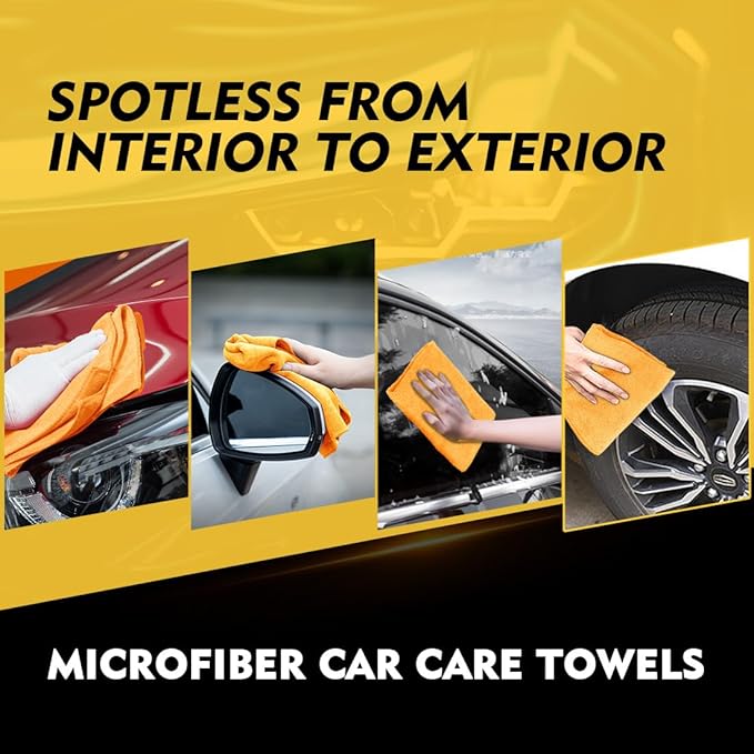 Yellow Microfiber Cleaning Cloths 12 Pack, 12.5 x 12.5 inch Microfiber Towel for Cars, Ultra Absorbent Car Washing Cloth, Lint Free Streak Free Cleaning Rags for Car, Kitchen, and Window