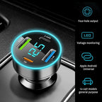 4 Ports Fast Car Charger,[Upgrade Voltmeter Display] PD+QC3.0+USB C Car Charger for 12-24V Cigarette Lighter Plug,Car Phone Charger Compatible with iPhone/Android/Samsung/iPad (QC3.0+Type-C+PD+2.4A)