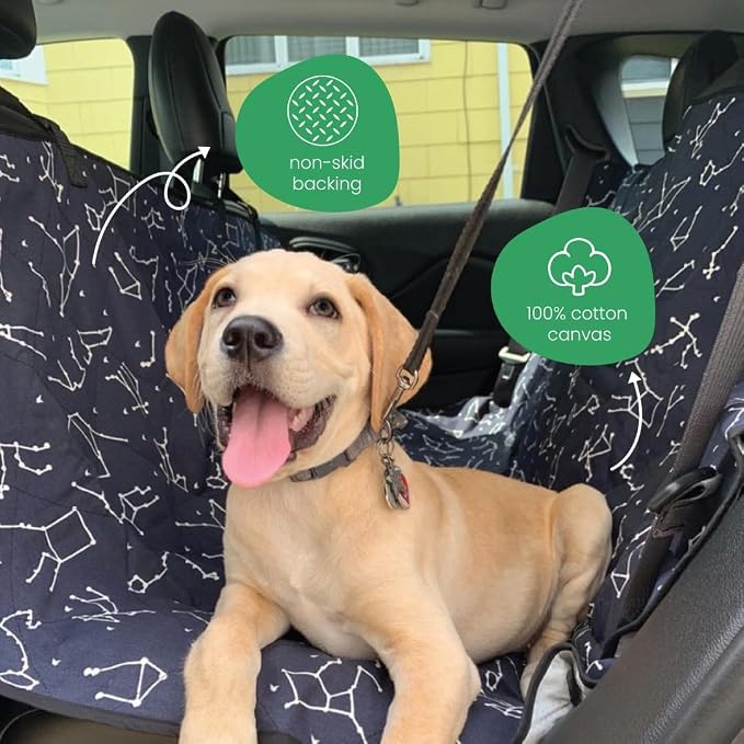 3-in-1 Back Seat Cover for Dogs, 100% Cotton Canvas Back Seat Hammock with Headrest Straps, Belt Slots, & Anchors, Non-Skid Cargo Area Cover, Machine Washable, No Harmful Chemicals, 56"x56"