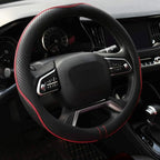 Microfiber Leather Car Steering Wheel Cover, Soft Padding, Durable, No Smell, Universal 15 Inch Steering Cover, Anti-Slip Embossing Pattern A, Black with Red Line