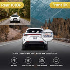 Front 2K+Rear 1080P Dash Cam Adapts for Lexus NX 2022-2026 & NX Hybrid 350 250 350h 450h, OEM Look, 2 Channel HD Video, WiFi & APP, Loop Recording, Collision Sensor, Easy to Use, 64GB Card