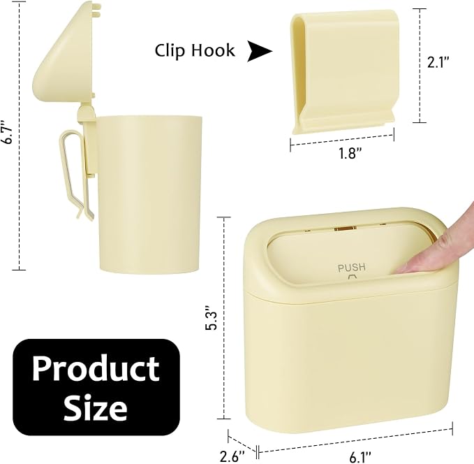 Car Trash Can, Portable Vehicle Trash Bin with Lid, Car Dustbin Garbage Organizer Holder with One Roll Trash Bag, Leakproof Hanging Mini Cars Storage Bag Container for Auto, SUV, Office (Beige)