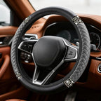 Bling Soft Leather Steering Wheel Cover, Steering Wheel Protector, 15 Inch Rhinestones Car Elastic Protector with Crystal Diamond for Women Girls, Car Accessory for Vehicles (Grey)